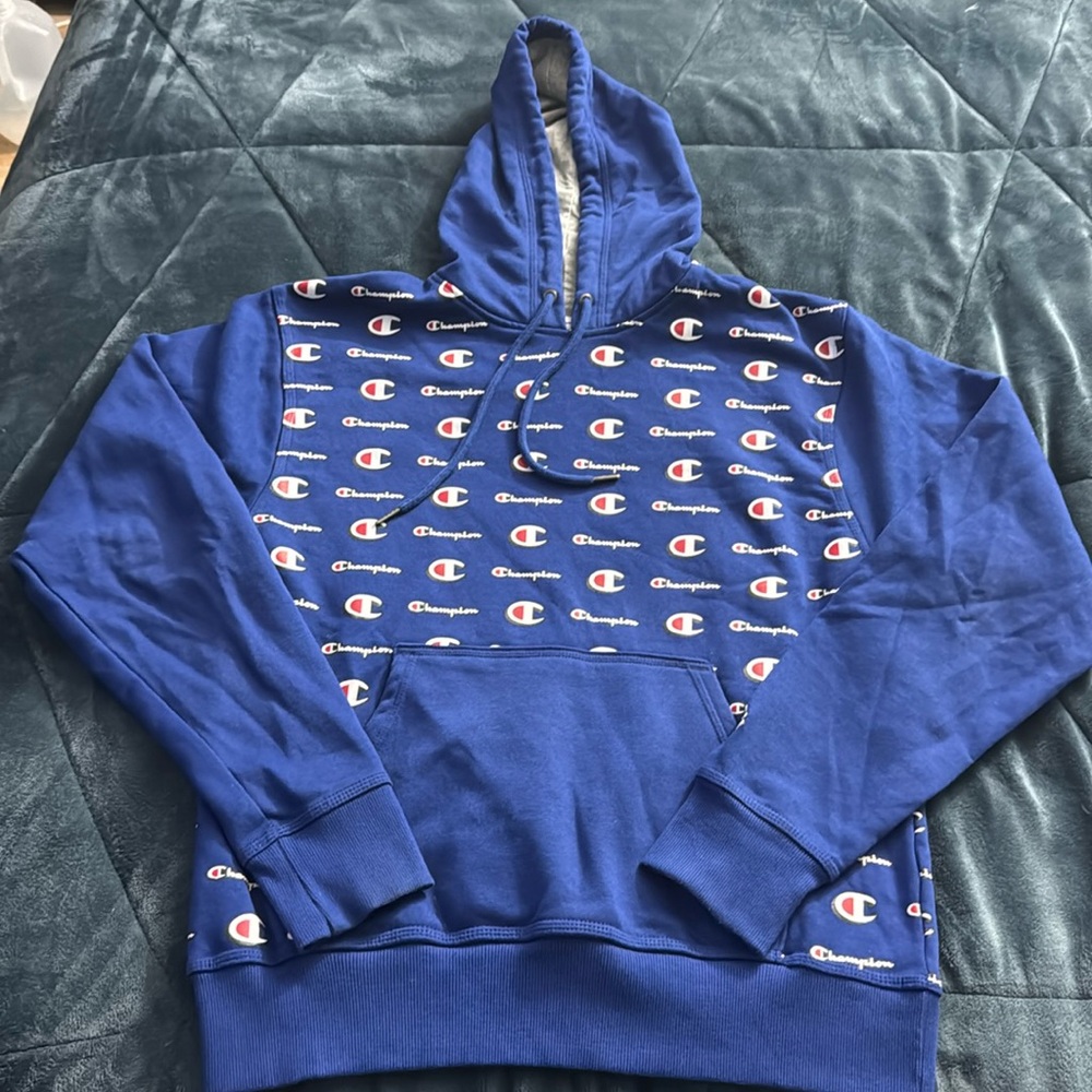 Champion Authentic Athleticwear Mens logo hoodie, size Adult Small; royal blue